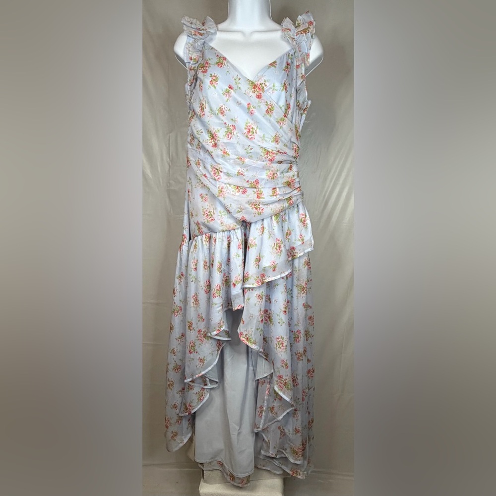 Abercrombie & Fitch Hi Lo Ruffle Midi Dress MP NWT Blue Floral